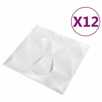 Wandpanelen 12 pcs Diamant Wit 50 x 50 cm XPS Schuim 3