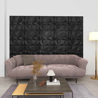 Wandpanelen 12 pcs Diamant Zwart 50 x 50 cm XPS Schuim 1