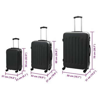 Koffer met slot 3 pcs Zwart 50 x 31 x 78 cm ABS Kunststof 12