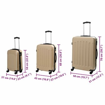 Koffer met slot 3 pcs champagne 50 x 31 x 78 cm ABS Kunststof 12