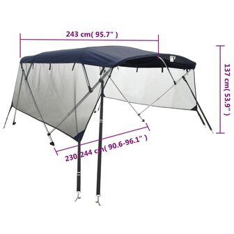 Biminitop 4 bogen met mesh zijwanden 243x(230-244)x137 cm 12