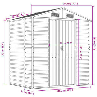 Tuinschuur 191x130x198 cm gegalvaniseerd staal antracietkleurig 12