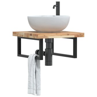 Badkamer wandschap staal en massief acaciahout 1