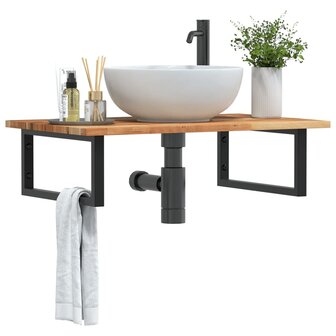 Badkamer wandschap staal en massief acaciahout 1