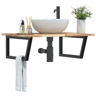 Badkamer wandschap staal en massief acaciahout 1