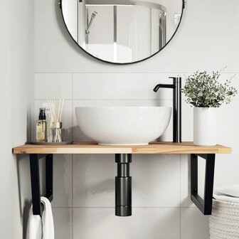 Badkamer wandschap staal en massief acaciahout 3