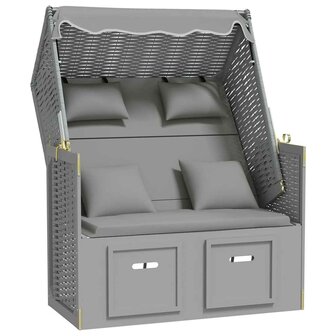 Strandstoel met kussens poly rattan en massief hout grijs 3