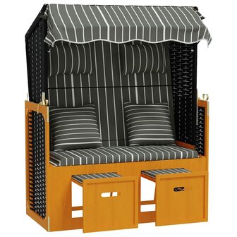 Strandstoel met kussens poly rattan en hout zwart en grijs 2