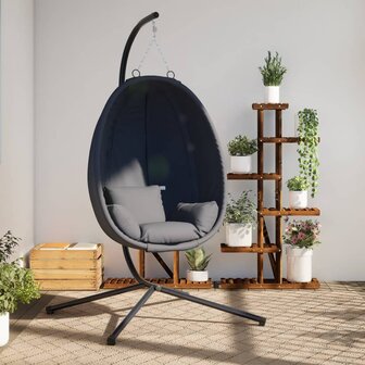 Egg hangstoel met standaard antraciet stof en staal 1