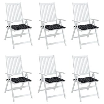 Tuinstoelkussens 6 st ruitpatroon 50x50x4 cm stof zwart 4