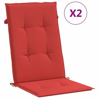 Tuinstoelkussens 2 st hoge rug 120x50x3 cm stof rood 2