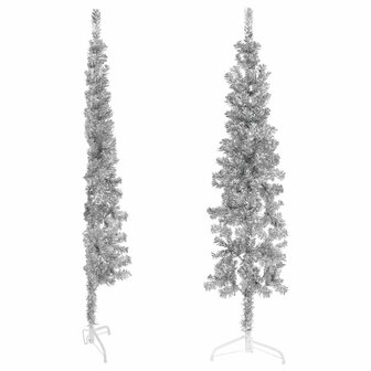 Kunstkerstboom half met standaard smal 180 cm zilverkleurig 4