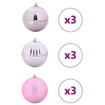 Kerstbal Set XL 9 pcs Roze Kunststof 3
