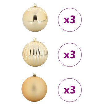 Kerstbal Set XL 9 pcs Goud Kunststof 3