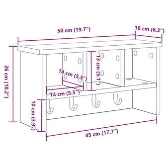 Wandgemonteerde kapstok met plank Gerookt eiken 50 x 16 x 26 cm 11