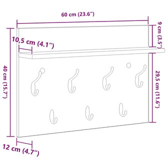 Wandgemonteerde kapstok Wit 60 x 40 x 12 cm Bewerkt hout 10