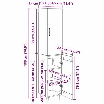 Highboard Zwart Eiken 34,5 x 34 x 90 cm Bewerkt hout 12