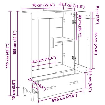Highboard met lade Artisan Eiken 70 x 31 x 115 cm Bewerkt hout 11