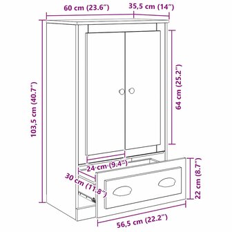 Highboard Zwart Eiken 60 x 35,5 x 103,5 cm Bewerkt hout 11