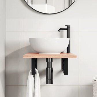 Badkamer wandschap staal en massief eikenhout 3