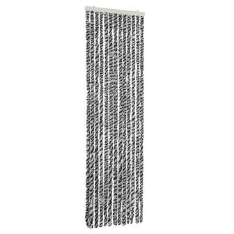Vliegengordijn 56x200 cm chenille grijs en zwart-wit 2