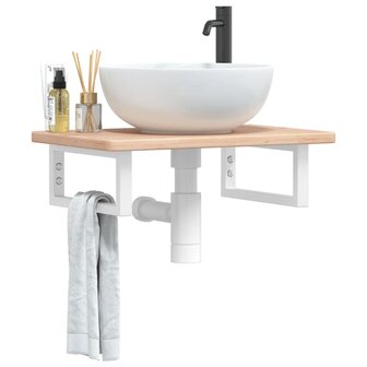 Badkamer wandschap staal en massief eikenhout 1