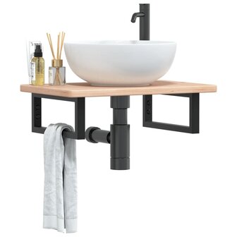 Badkamer wandschap staal en massief eikenhout 1