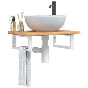 Badkamer wandschap staal en massief eikenhout 1