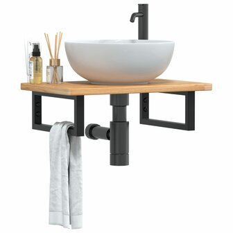 Badkamer wandschap staal en massief eikenhout 1