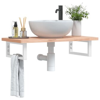 Badkamer wandschap staal en massief beukenhout 1