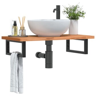 Badkamer wandschap staal en massief beukenhout 1