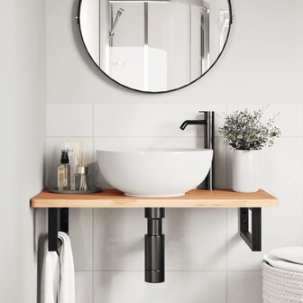 Badkamer wandschap staal en massief beukenhout 3