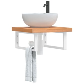 Badkamer wandschap staal en massief beukenhout 1