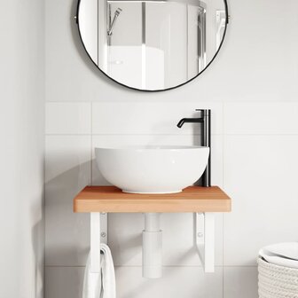 Badkamer wandschap staal en massief beukenhout 3