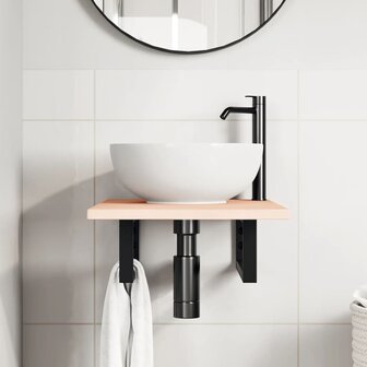 Badkamer wandschap staal en massief eikenhout 3