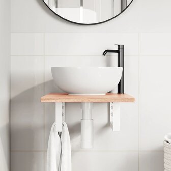 Badkamer wandschap staal en massief eikenhout 3