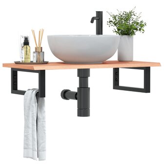 Badkamer wandschap staal en massief eikenhout 1