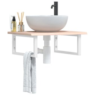 Badkamer wandschap staal en massief eikenhout 1