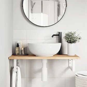 Badkamer wandschap staal en massief acaciahout 3