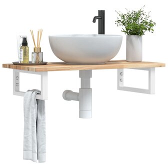 Badkamer wandschap staal en massief acaciahout 1