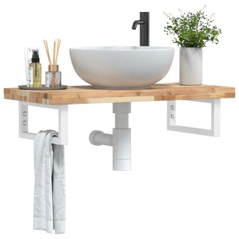 Badkamer wandschap staal en massief acaciahout 1