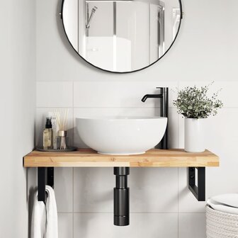 Badkamer wandschap staal en massief acaciahout 3