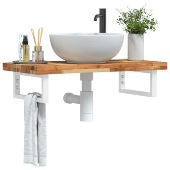 Badkamer wandschap staal en massief acaciahout 1