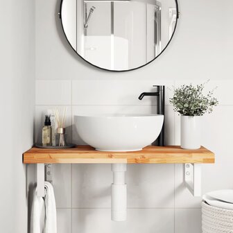 Badkamer wandschap staal en massief acaciahout 3