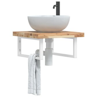 Badkamer wandschap staal en massief acaciahout 1