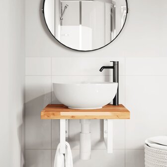 Badkamer wandschap staal en massief acaciahout 3
