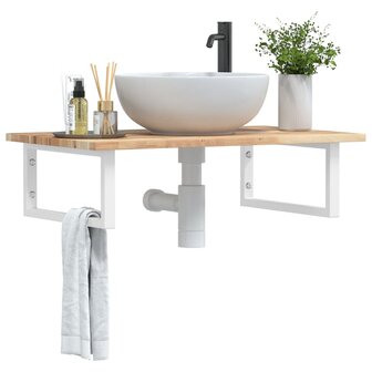 Badkamer wandschap staal en massief acaciahout 1