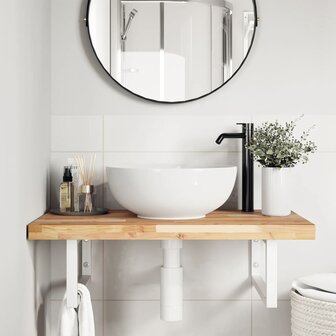 Badkamer wandschap staal en massief acaciahout 3