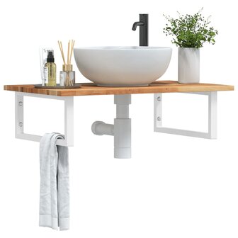 Badkamer wandschap staal en massief acaciahout 1