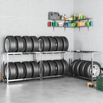 Bandenrekken 2-laags 3 st 110x40x110 cm staal zilverkleurig 1
